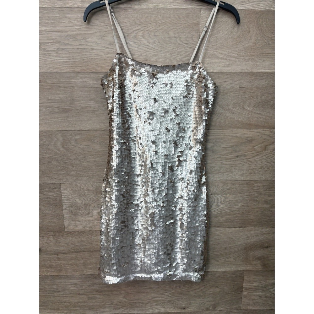 Lulus Champagne Gold Sequin Bodycon Mini Dress Sleeveless Party XS